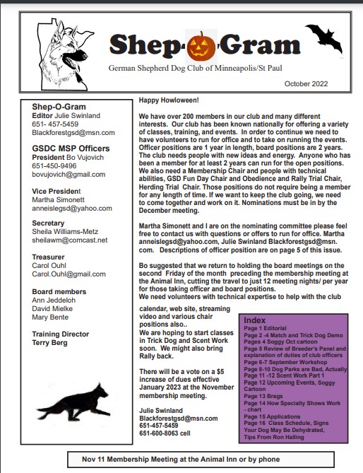 GSDCMSP Shep-O-Gram October, 2022